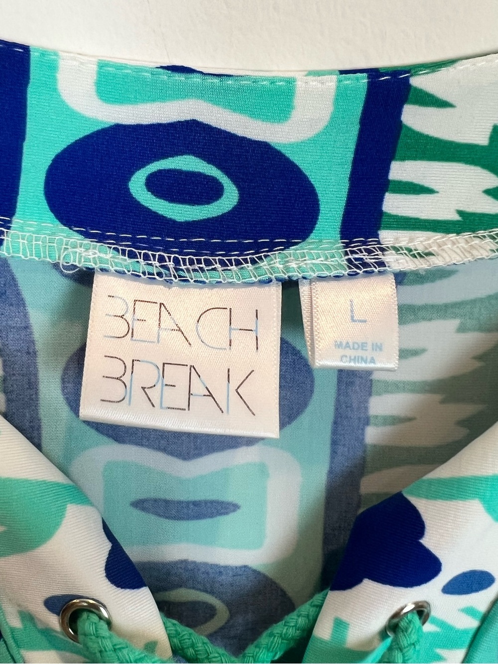Beach Break Dress Swim Cover Up with Blue & Teal Abstract Print B Neck sz L - Picture 3 of 12